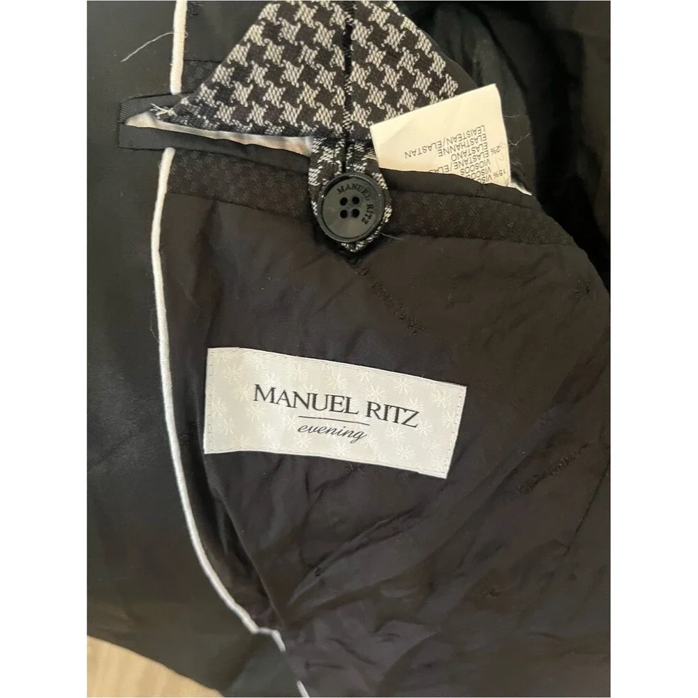 Manuel Ritz Evening Blazer Mens 48 Black Jacquard Satin Lapel Tuxedo Sport Coat